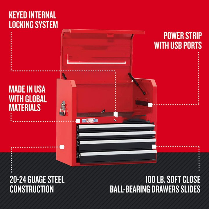 CRAFTSMAN tool cabinet with tool box, 26 inches, 9 drawers, combination with drawer liner roll and sleeve organizer