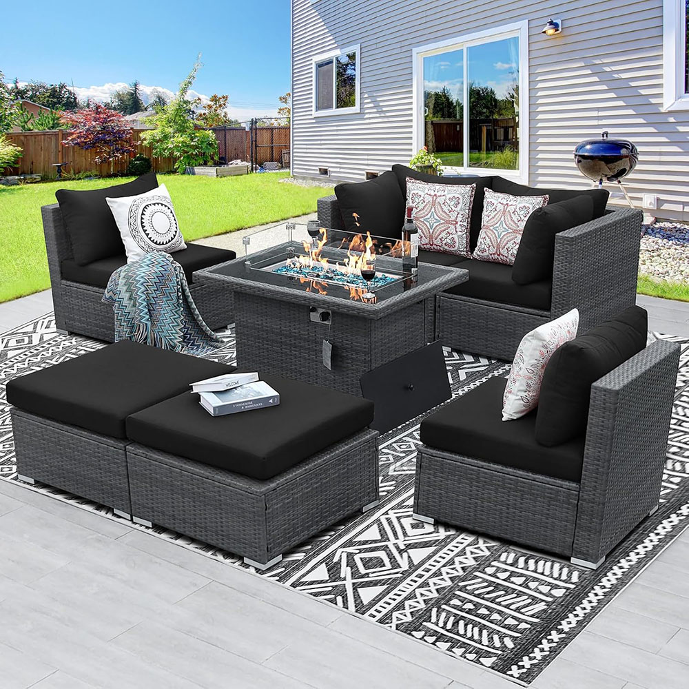 BULEXYARD Grey PE Wicker Patio Furniture Sectional Conversation Sofa Set