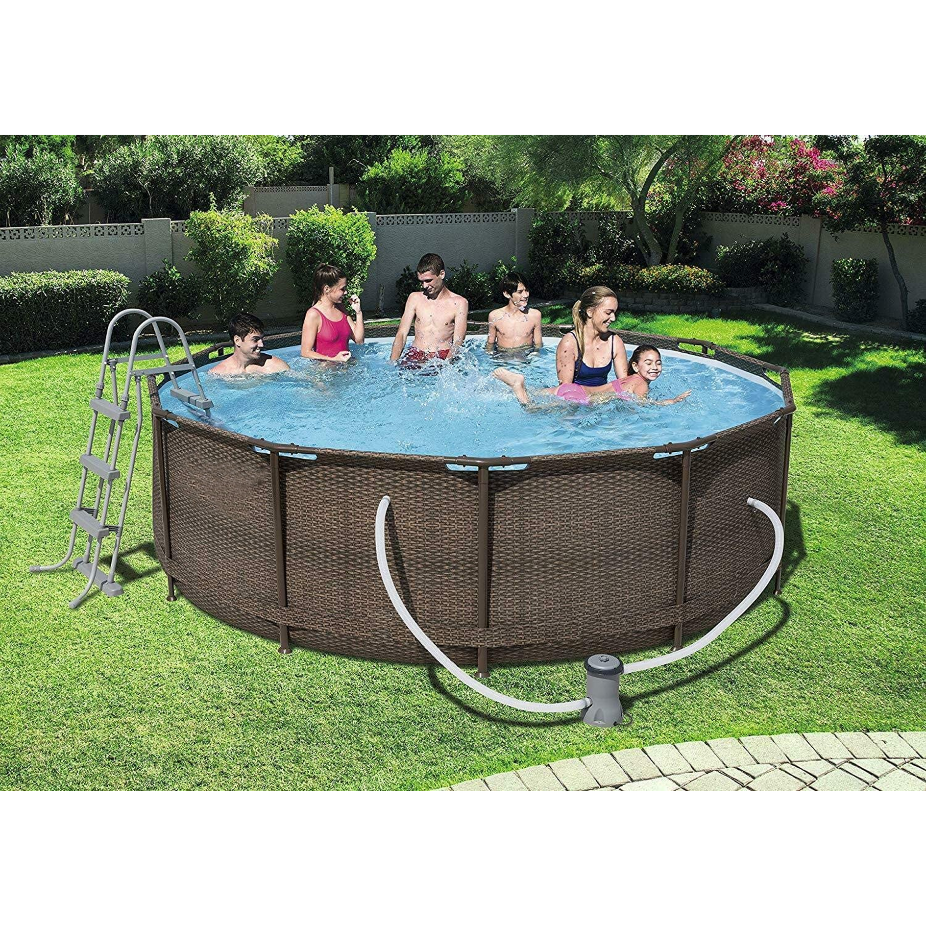Bestway Steel Pro Max Swimming Pool, with filter pump, rattan print, 12ft