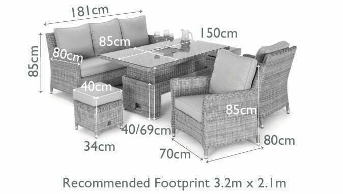 Sofa Patio Dining Lounge Set With Rising Table - Grey Rattan