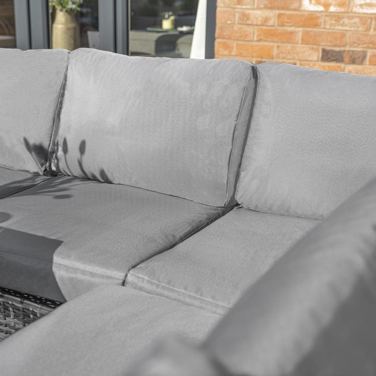 Harrier Rattan Corner Dining Table - 9 Seater Outdoor Corner Sofa - Premium Rattan Garden Furniture Set | Outdoor Sofa + Table (With Cover, Grey)