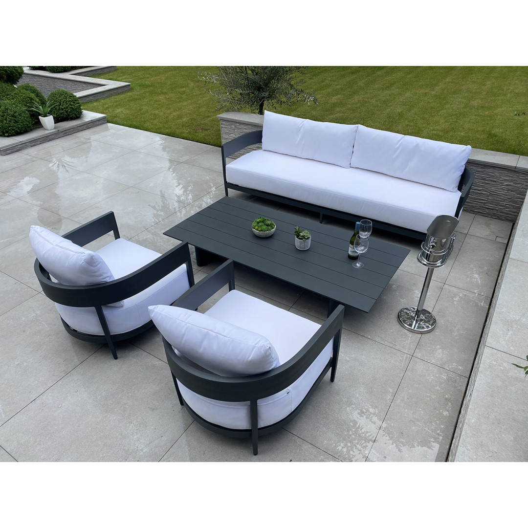 Garden Furniture in Aluminium in Anthracite Grey - 4 pcs (1 Sofa 2 chairs & 1 table) Moon Sofa Set