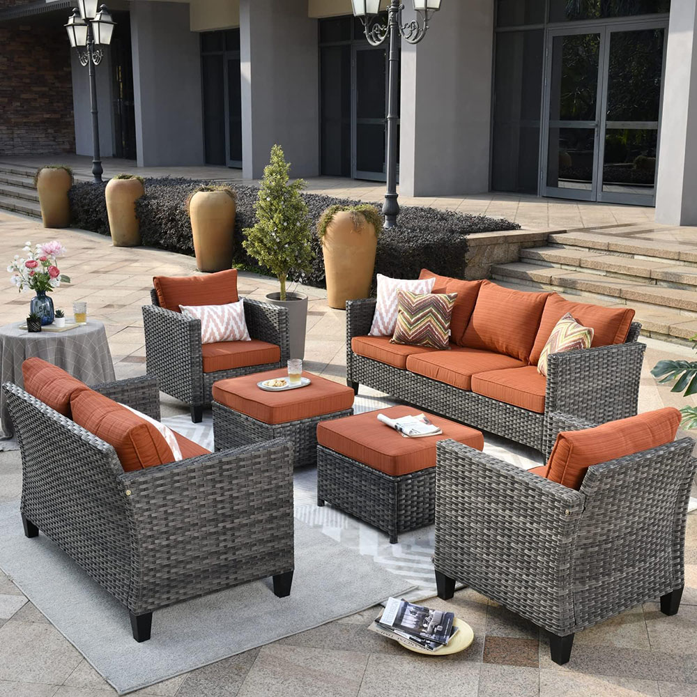 ovios Patio Furniture Set, Outdoor Wicker Rattan Sofa Couch with Chairs