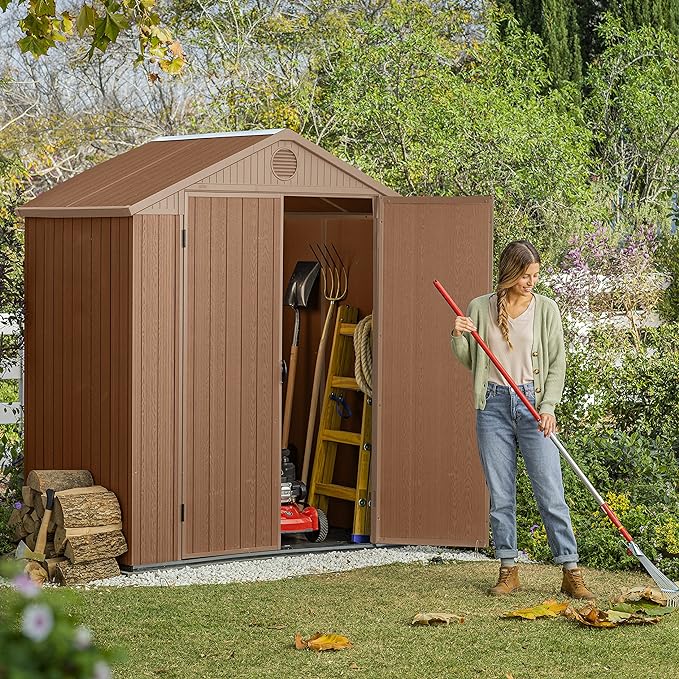 Keter Darwin Outdoor Apex Double Door Garden Storage Shed 6 X 4ft Brown Wood Look And Feel | Fade Free | All Weather Resistant | Safe And Secure