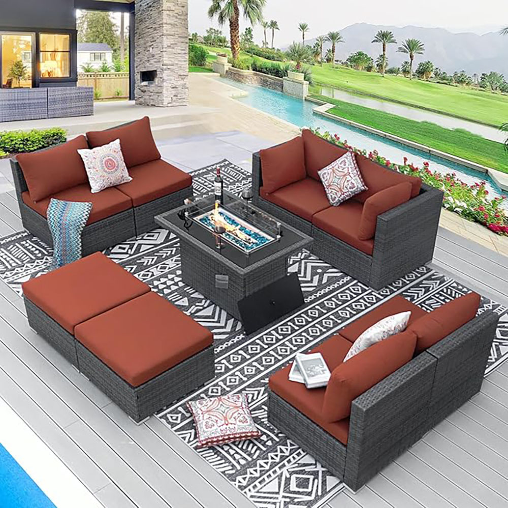 BULEXYARD Grey PE Wicker Patio Furniture Sectional Conversation Sofa Set