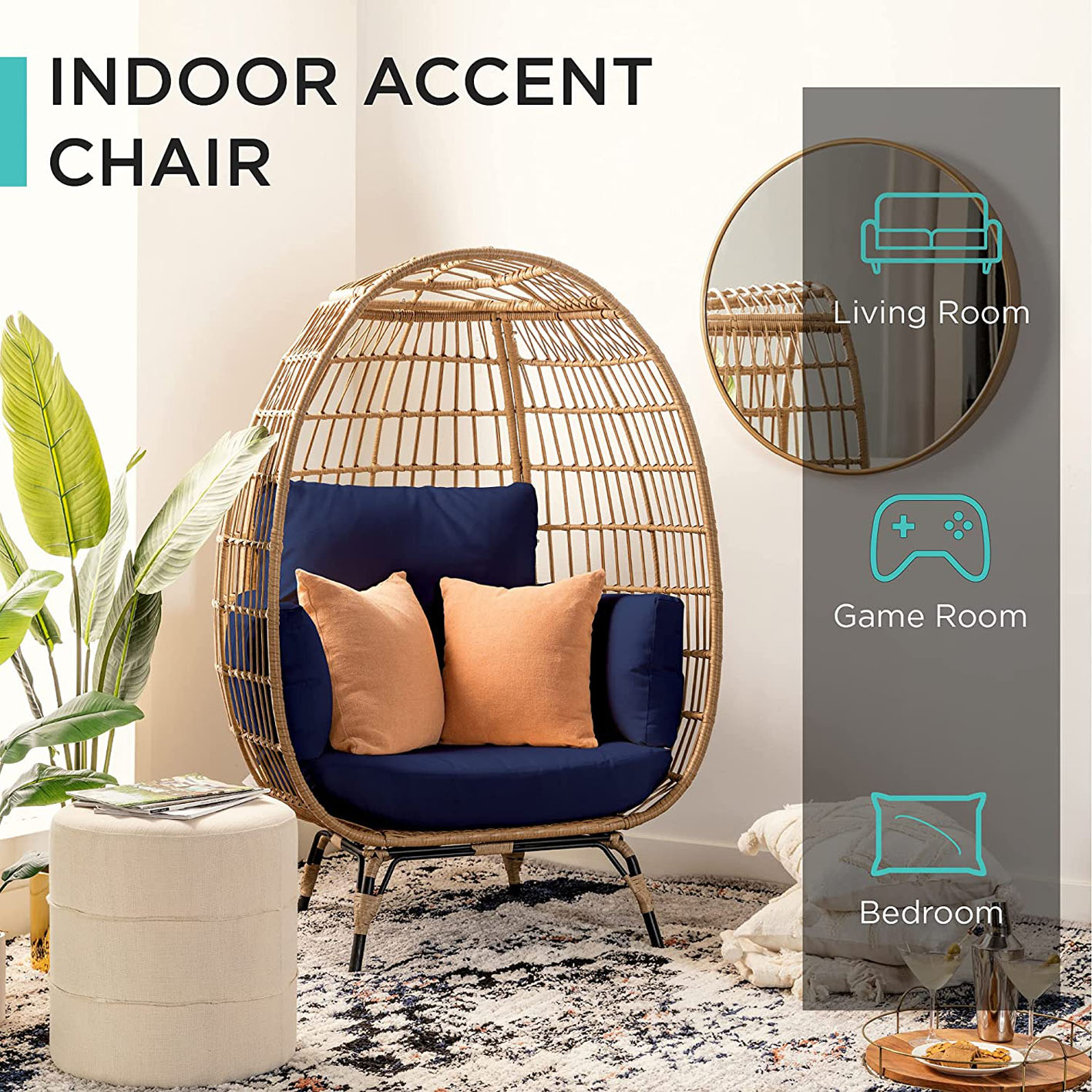 Wicker Egg Chair Oversized Indoor Outdoor Patio Lounger
