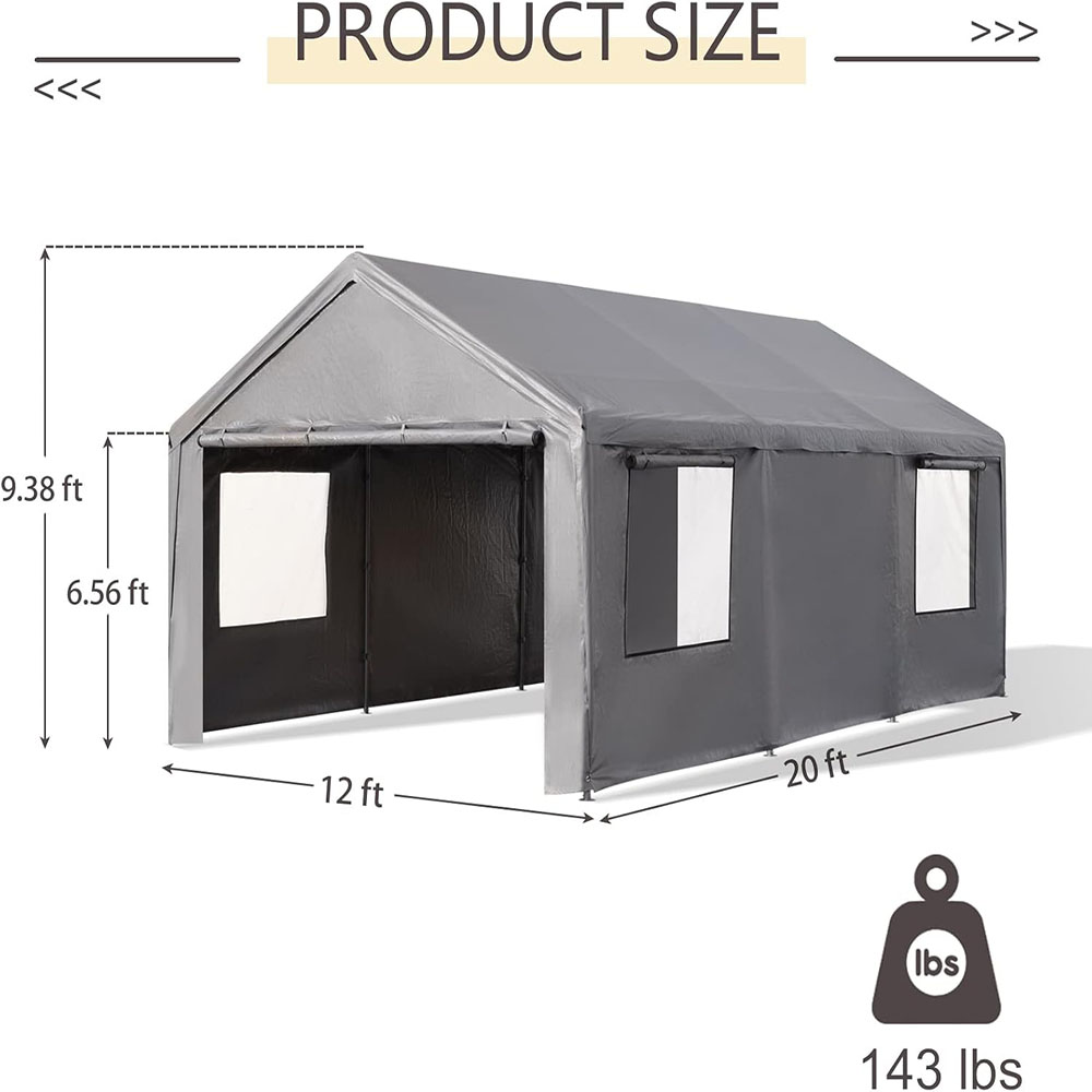 Gardesol Carport, 12'x20' Extra Large Heavy Duty Carport with Roll-up Ventilated Windows