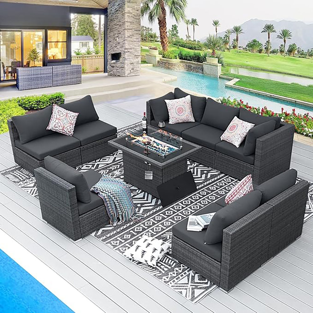 BULEXYARD Grey PE Wicker Patio Furniture Sectional Conversation Sofa Set