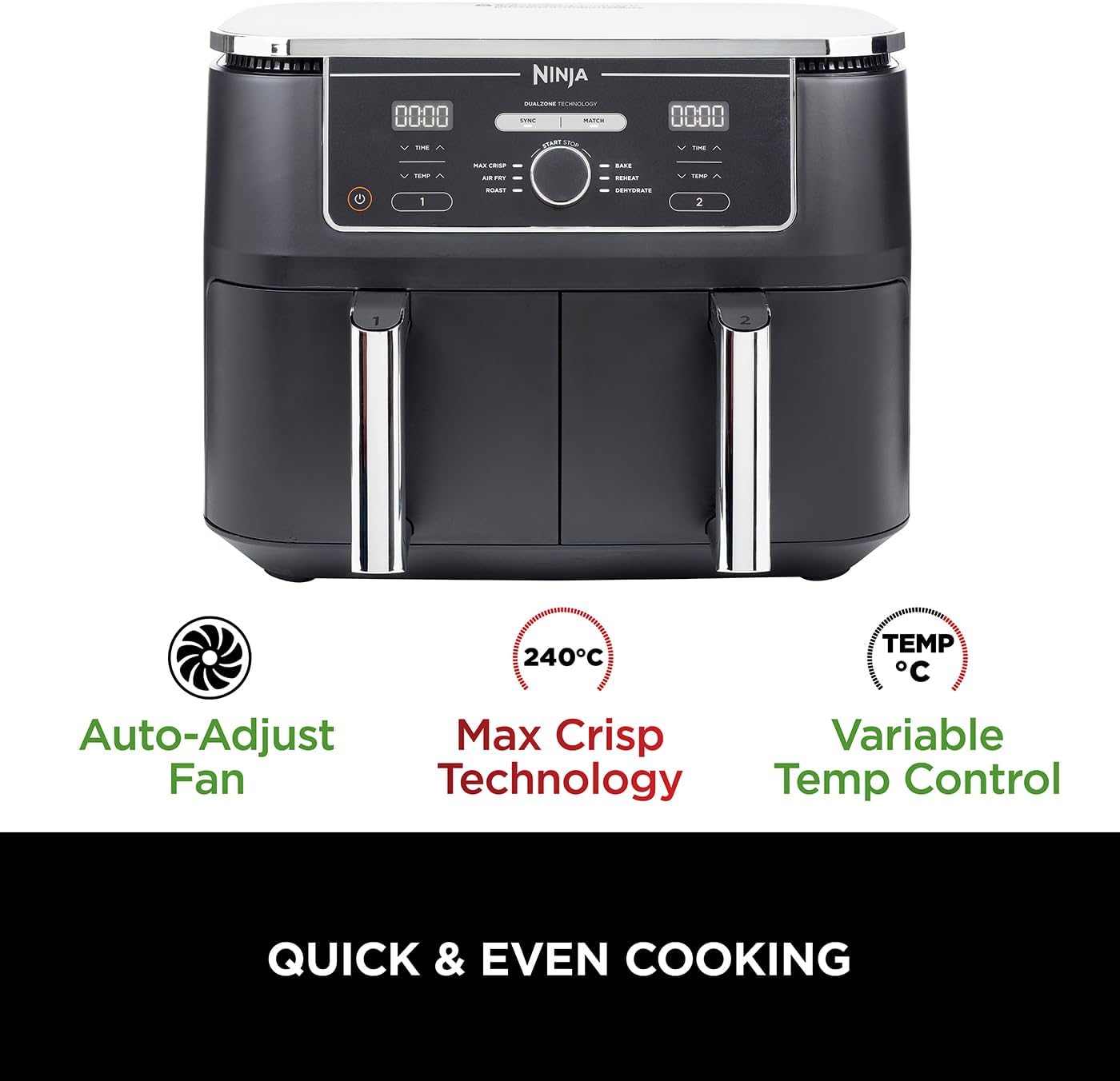 Ninja Foodi Max Dual Zone Air Fryer [AF400UK] 2-drawer, 6 cooking functions, 9.5L