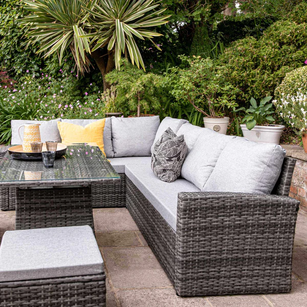 Aston Rattan Corner Sofa Set - Grey LED Cantilever Parasol - 9 Seater - Grey