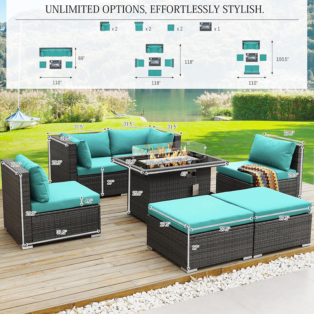 BULEXYARD Grey PE Wicker Patio Furniture Sectional Conversation Sofa Set