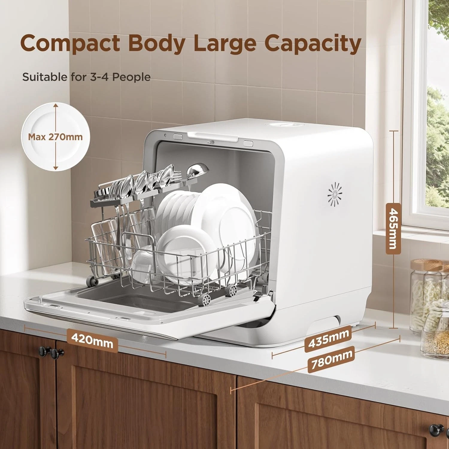 COMFEE Table Top Dishwasher Mini Tabletop Dishwasher 6L Built-in Water Tank